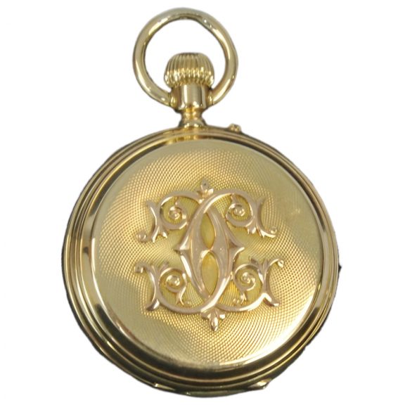 Swiss 18K yellow gold hunting cased pocket watch Circa 1890 Swiss 18K yellow gold hunting cased pocket watch Circa 1890