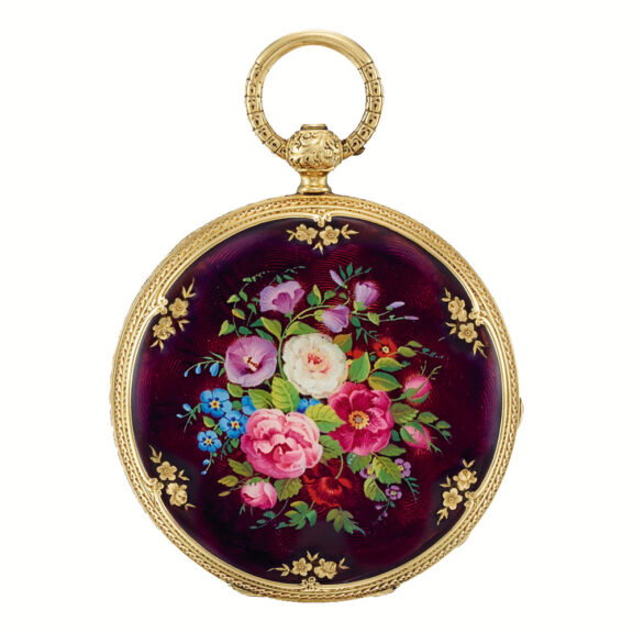 Swiss gold and enamel open faced lever watch Circa 1853