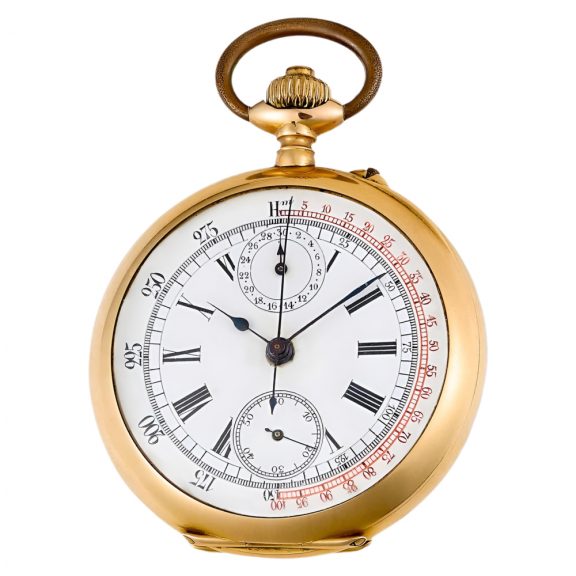 Swiss 18K yellow gold open faced chronograph watch Circa 1910