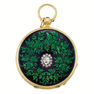Swiss yellow gold, enamel and diamond set watch Circa 1855