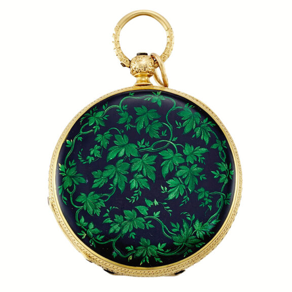 Swiss yellow gold, enamel and diamond set watch Circa 1855 Swiss yellow gold, enamel and diamond set watch Circa 1855