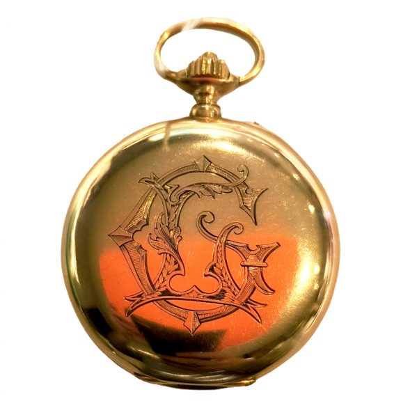 Swiss 18K yellow gold chronograph pocket watch Circa 1900 Swiss 18K yellow gold chronograph pocket watch Circa 1900