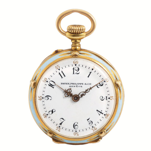 Swiss gold, enamel and diamond set keyless watch Circa 1907 Swiss gold, enamel and diamond set keyless watch Circa 1907