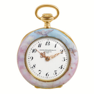 Swiss gold and enamel keyless watch by Patek Philippe Circa 1913