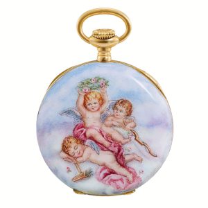 Swiss gold and enamel keyless watch by Patek Philippe Circa 1913