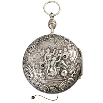 German silver hour repeating coach clock with alarm Circa 1750