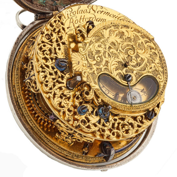 Dutch verge with date and silver champleve dial Circa 1720 Dutch verge with date and silver champleve dial Circa 1720