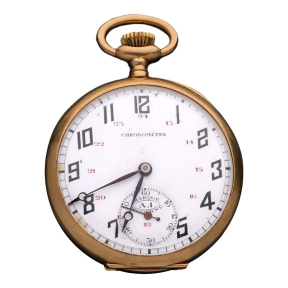 French 18K yellow gold A.I. Moderne pocket watch Circa 1920