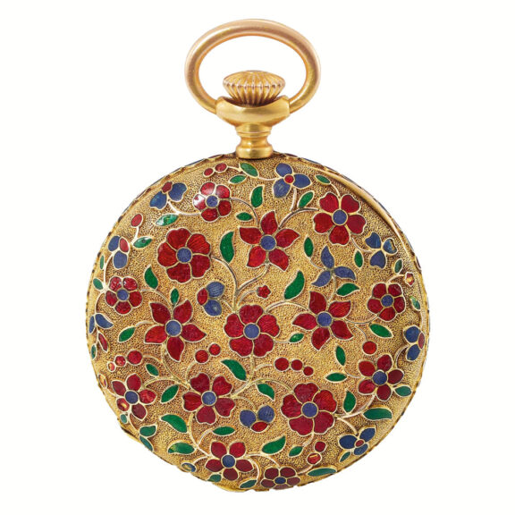 Swiss gold and cloisonné enamel keyless watch Circa 1882