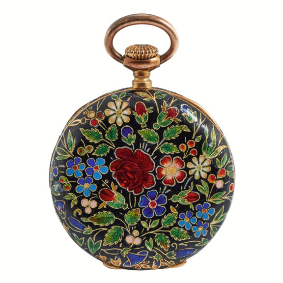 Swiss gold and cloisonné enamel keyless watch Circa 1893