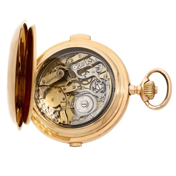 Swiss gold repeater with moon phases and chronograph Circa 1900 Swiss gold repeater with moon phases and chronograph Circa 1900