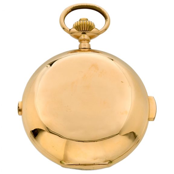 Swiss gold repeater with moon phases and chronograph Circa 1900 Swiss gold repeater with moon phases and chronograph Circa 1900