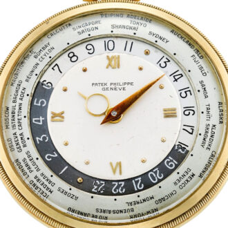 Fine, rare Swiss gold open faced World Time lever Circa 1946 Fine, rare Swiss gold open faced World Time lever Circa 1946