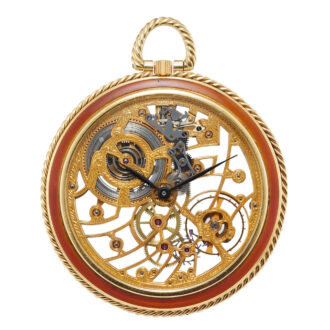 Swiss gold and enamel skeletonized keyless watch Circa 1980