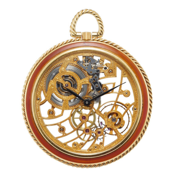 Swiss gold and enamel skeletonized keyless watch Circa 1980