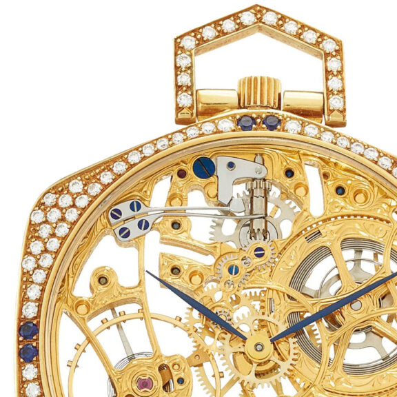 Swiss gold, diamond and sapphire-set hexagonal watch Circa 1989 Swiss gold, diamond and sapphire-set hexagonal watch Circa 1989