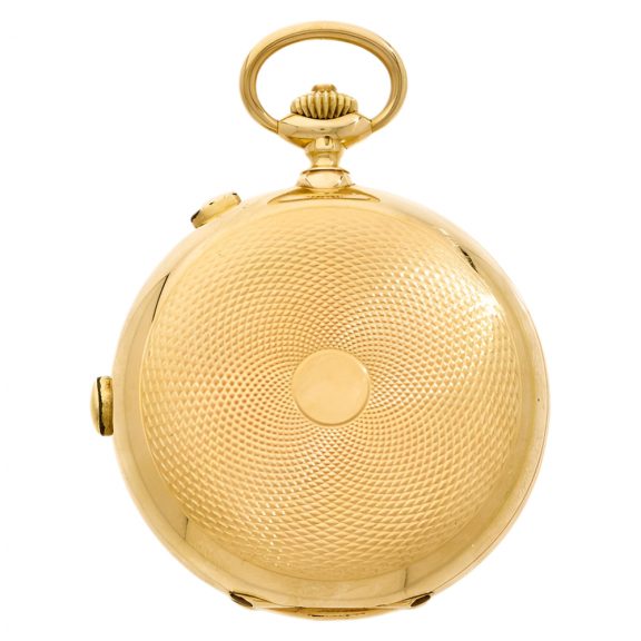 Swiss gold split seconds full hunter chronograph Circa 1900 Swiss gold split seconds full hunter chronograph Circa 1900