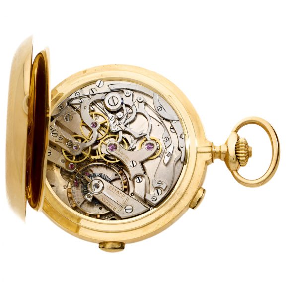 Swiss gold split seconds full hunter chronograph Circa 1900 Swiss gold split seconds full hunter chronograph Circa 1900