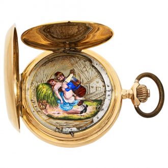 Swiss gold repeating watch with hidden erotic automaton Circa 1905