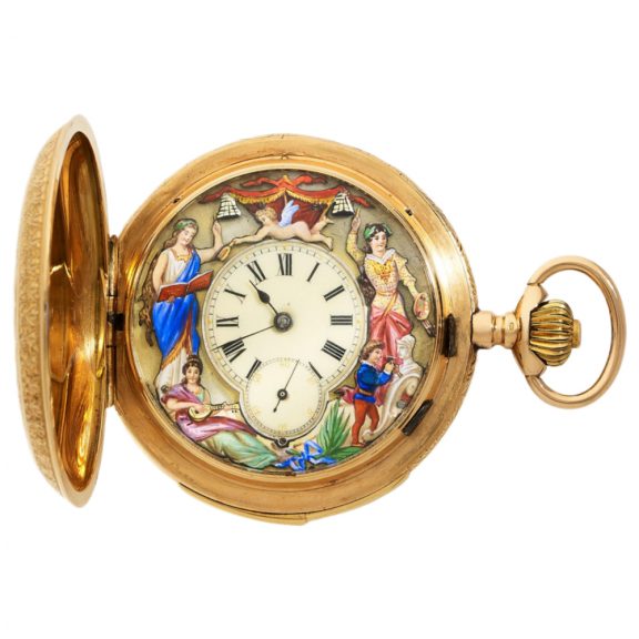 Swiss gold repeating carillon watch with automata Circa 1895