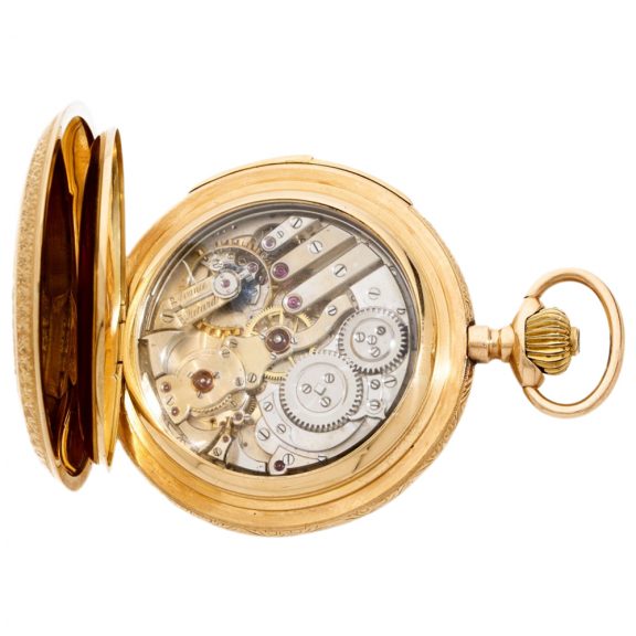 Swiss gold repeating carillon watch with automata Circa 1895 Swiss gold repeating carillon watch with automata Circa 1895