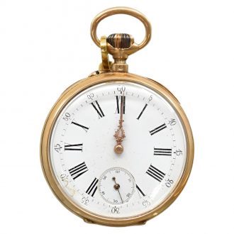 Swiss 18K yellow gold pocket watch with chain Circa 1895