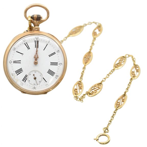 Swiss 18K yellow gold pocket watch with chain Circa 1895 Swiss 18K yellow gold pocket watch with chain Circa 1895