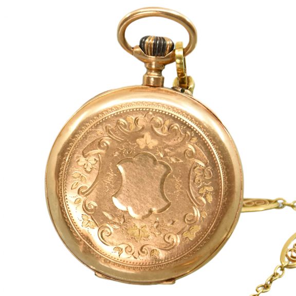 Swiss 18K yellow gold pocket watch with chain Circa 1895 Swiss 18K yellow gold pocket watch with chain Circa 1895