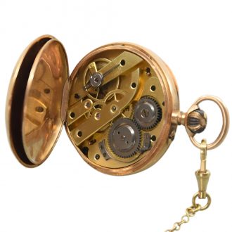 Swiss 18K yellow gold pocket watch with chain Circa 1895
