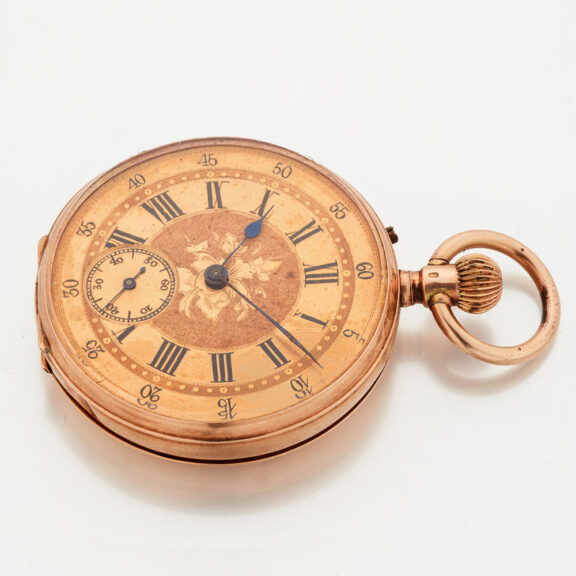 Swiss 14 carat gold keyless cylinder pocket watch Circa 1890 Swiss 14 carat gold keyless cylinder pocket watch Circa 1890