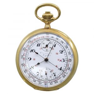 Swiss 18K yellow gold open faced chronograph watch Circa 1910