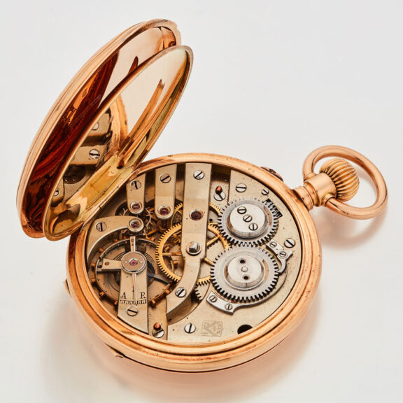 Swiss pink gold hunting cased anker chronometer Circa 1890 Swiss pink gold hunting cased anker chronometer Circa 1890