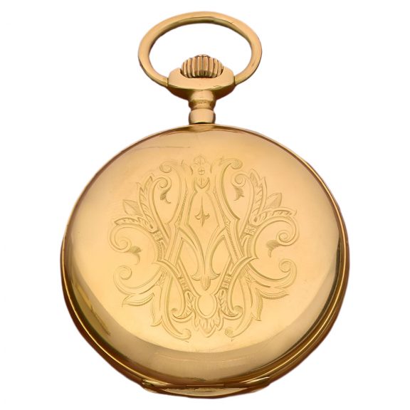 Swiss 18 carat yellow gold hunting cased pocket watch 1850