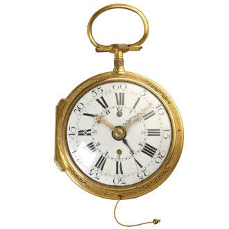 French quarter repeating coach clock with alarm and date Circa 1800