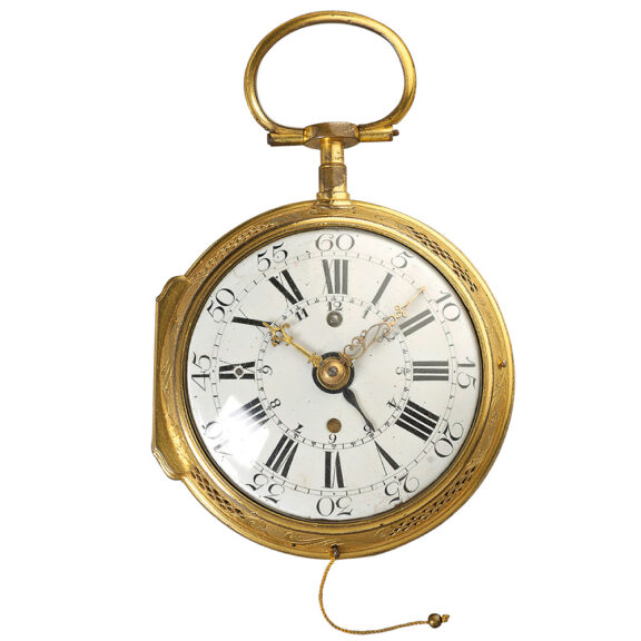 French quarter repeating coach clock with alarm and date Circa 1800