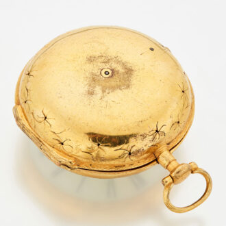 Large English gilt metal verge watch with alarm Circa 1800