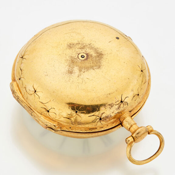 Large English gilt metal verge watch with alarm Circa 1800 Large English gilt metal verge watch with alarm Circa 1800