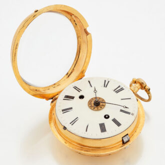 Large English gilt metal verge watch with alarm Circa 1800