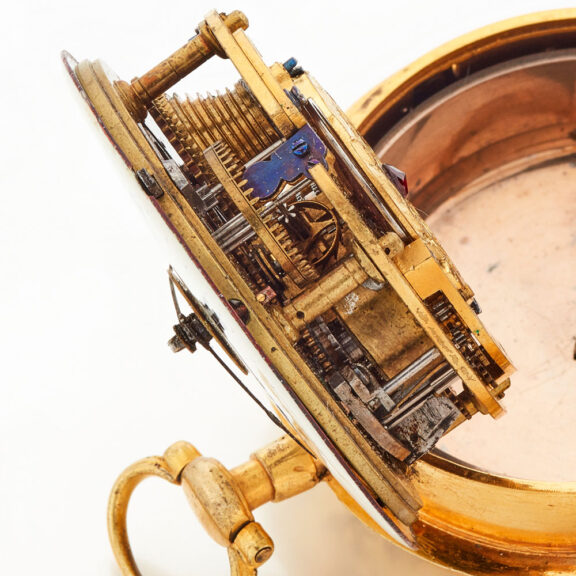 Large English gilt metal verge watch with alarm Circa 1800 Large English gilt metal verge watch with alarm Circa 1800