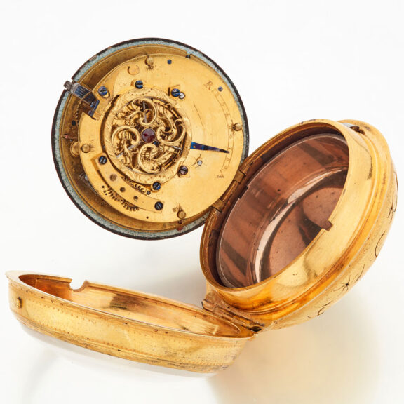 Large English gilt metal verge watch with alarm Circa 1800 Large English gilt metal verge watch with alarm Circa 1800