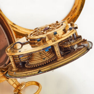 Large English gilt metal verge watch with alarm Circa 1800