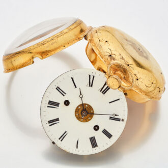 Large English gilt metal verge watch with alarm Circa 1800