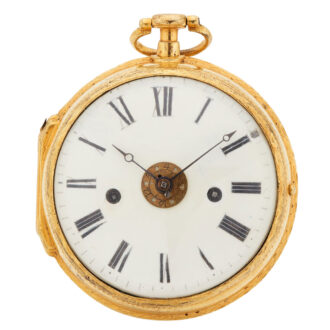 Large English gilt metal verge watch with alarm Circa 1800