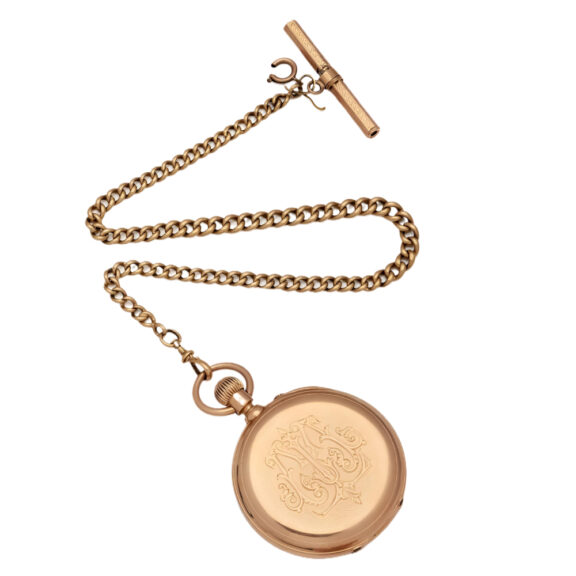 French 18K yellow gold pocket watch with chain Circa 1900 French 18K yellow gold pocket watch with chain Circa 1900