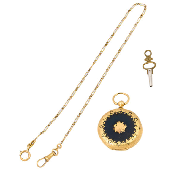 French 18K yellow gold and enamel pocket watch Circa 1845 French 18K yellow gold and enamel pocket watch Circa 1845