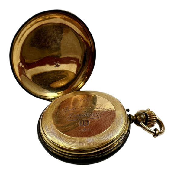 Swiss 14K gold and blackened steel pocket watch Circa 1895 Swiss 14K gold and blackened steel pocket watch Circa 1895