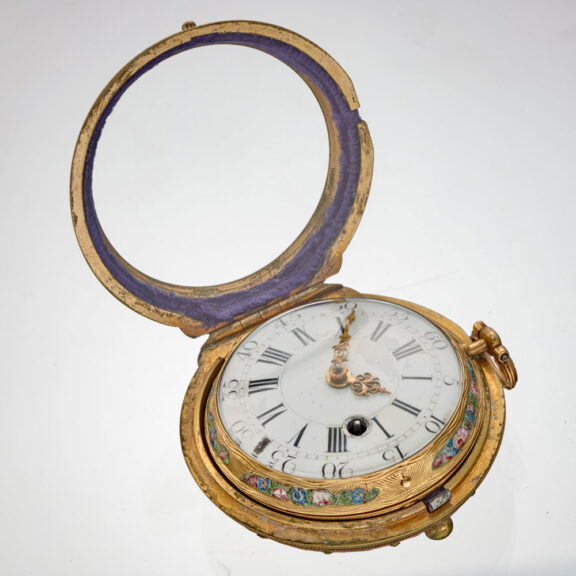 A polychrome enamel painted Etienne Lenoir verge Circa 1740 A polychrome enamel painted Etienne Lenoir verge Circa 1740