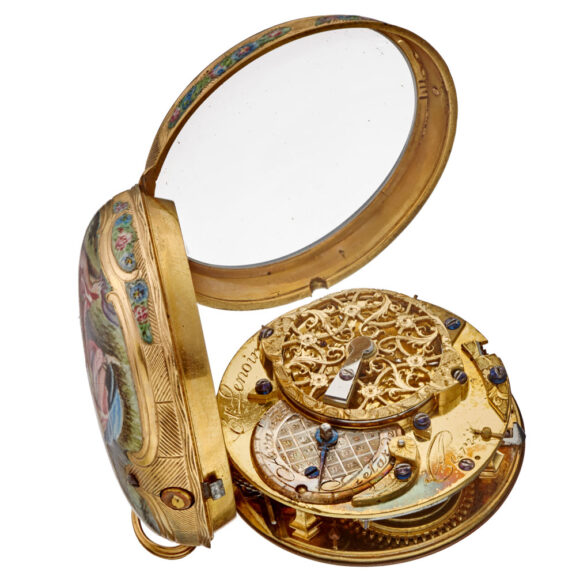 A polychrome enamel painted Etienne Lenoir verge Circa 1740 A polychrome enamel painted Etienne Lenoir verge Circa 1740
