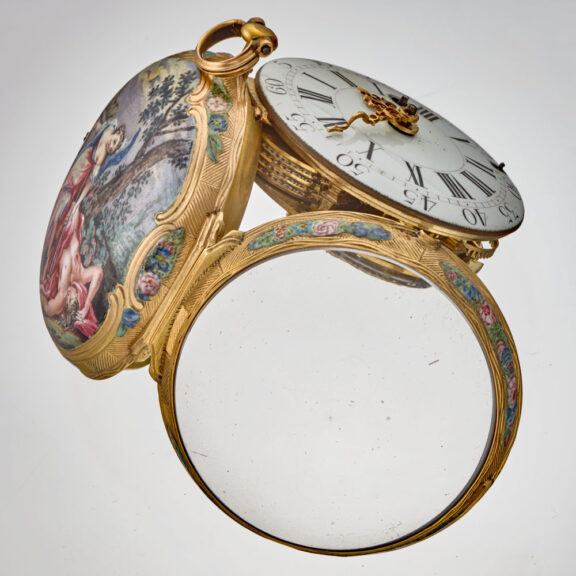 A polychrome enamel painted Etienne Lenoir verge Circa 1740 A polychrome enamel painted Etienne Lenoir verge Circa 1740