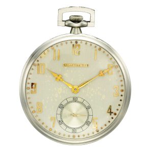 Swiss platinum open faced keyless pocket watch Circa 1940